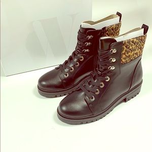 Nine West SZ 6 Wylie Chic Combat Boots Black/Leopard New
